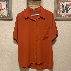 SHEIN Women's Vibrant Orange Button-Down Shirt